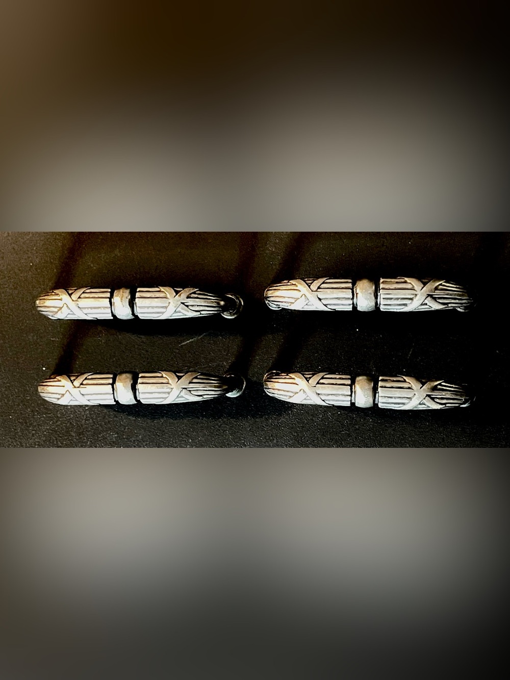 Set of 4 Nickel Tone/Black Stained- Cabinet Pulls. Twisted Rope Design. 4 inches